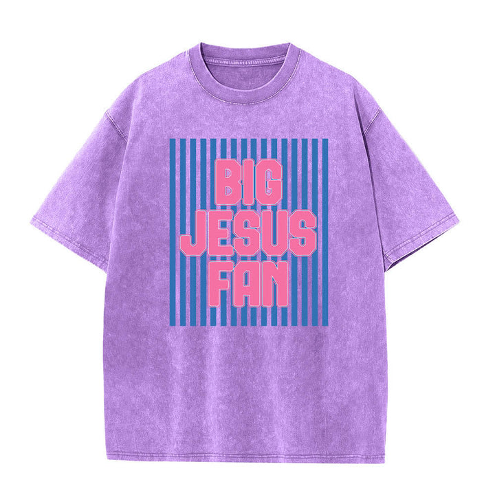 Christianartworkshop Dual-Side Big Jesus Fan Striped Letter Print Washed T-shirt - image 4