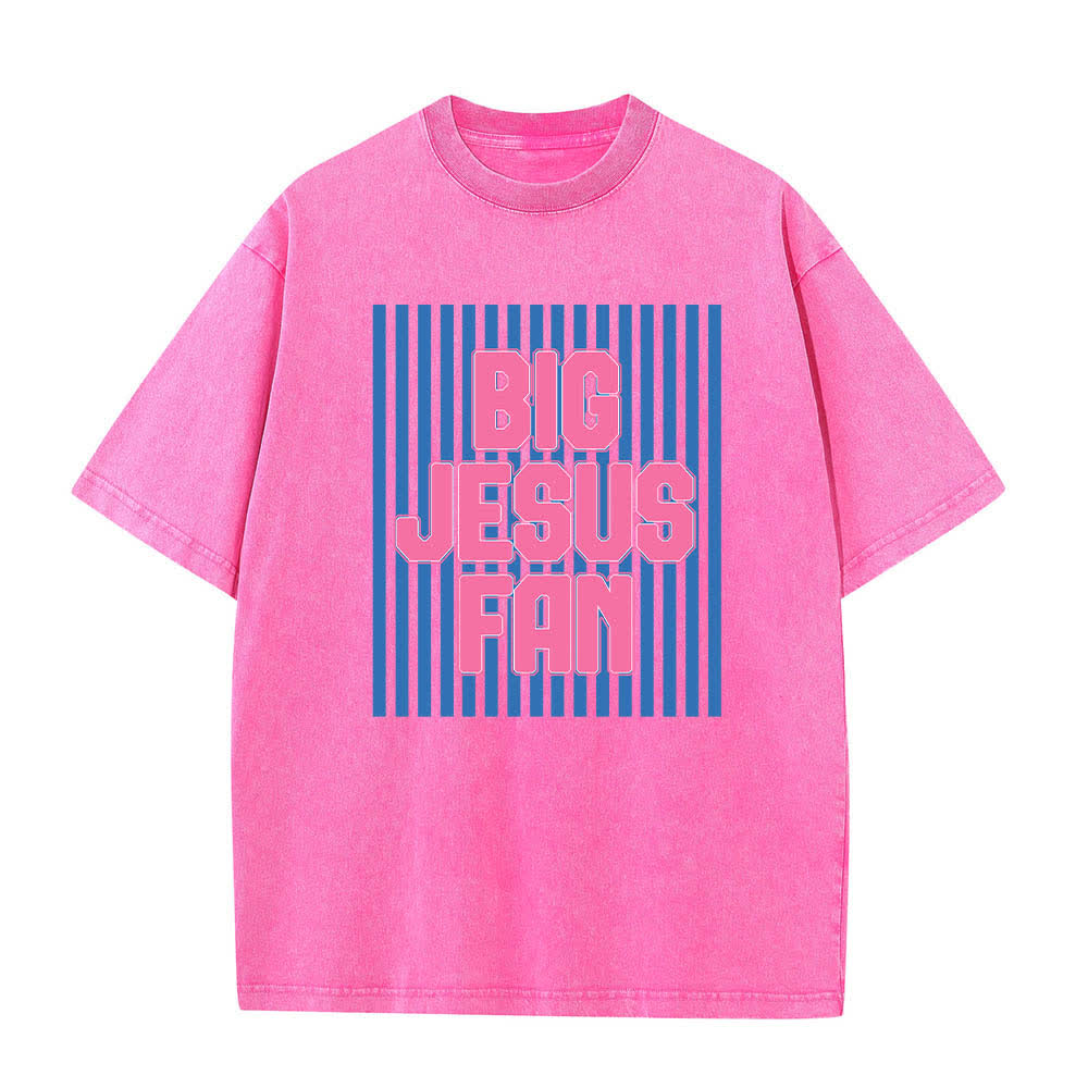 Christianartworkshop Dual-Side Big Jesus Fan Striped Letter Print Washed T-shirt - image 7