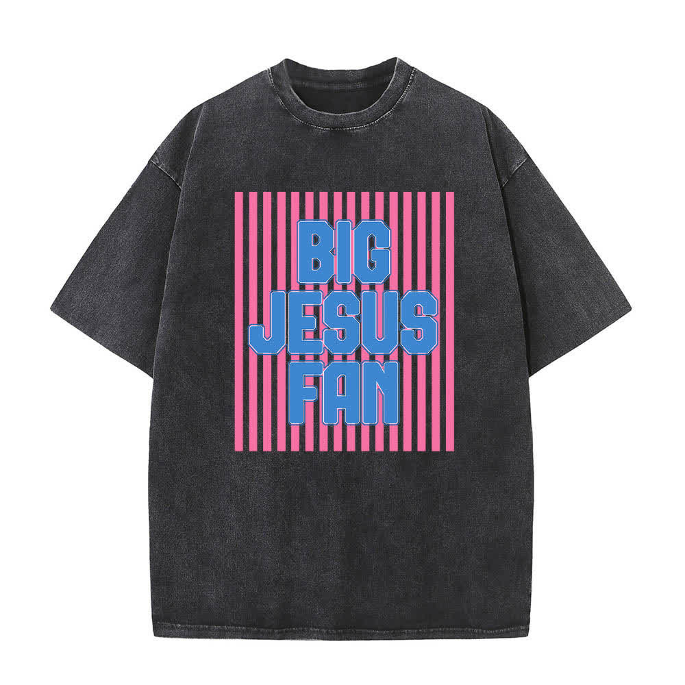Christianartworkshop Dual-Side Big Jesus Fan Striped Letter Print Washed T-shirt - image 25