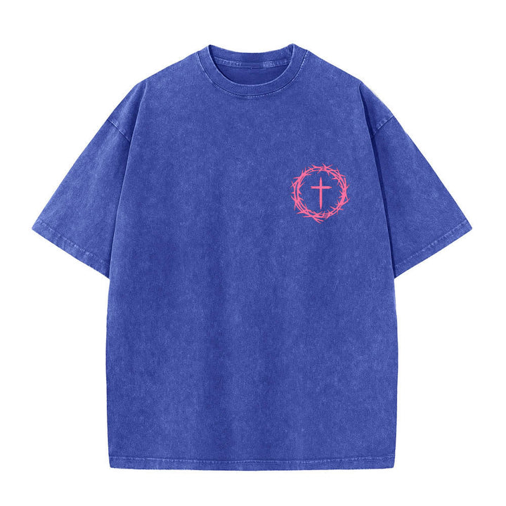 Christianartworkshop Dual-Side A Lot Can Happen In 3 Days Crown Of Thorns Cross Letter Print Washed T-shirt - image 17