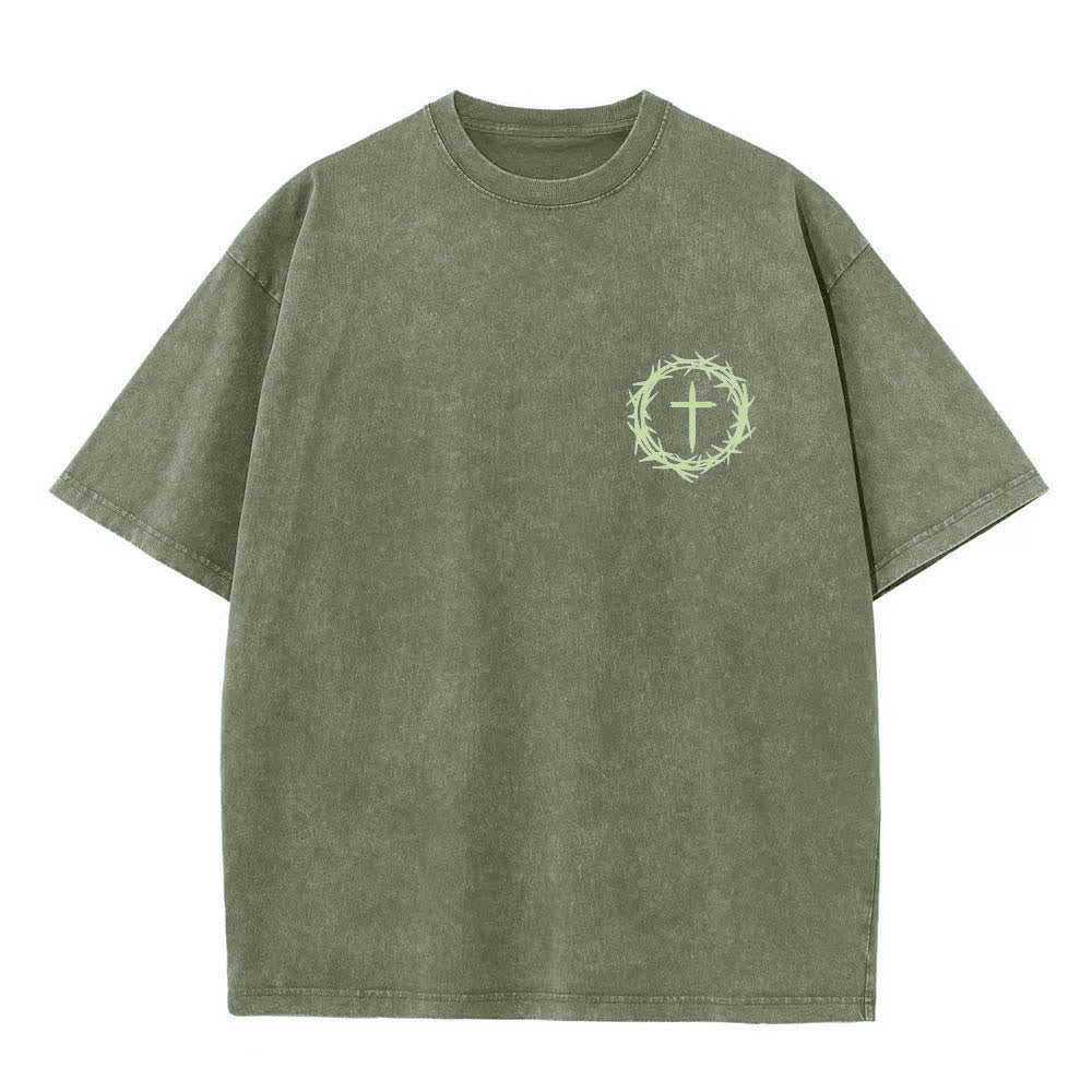 Christianartworkshop Dual-Side A Lot Can Happen In 3 Days Crown Of Thorns Cross Letter Print Washed T-shirt - image 14