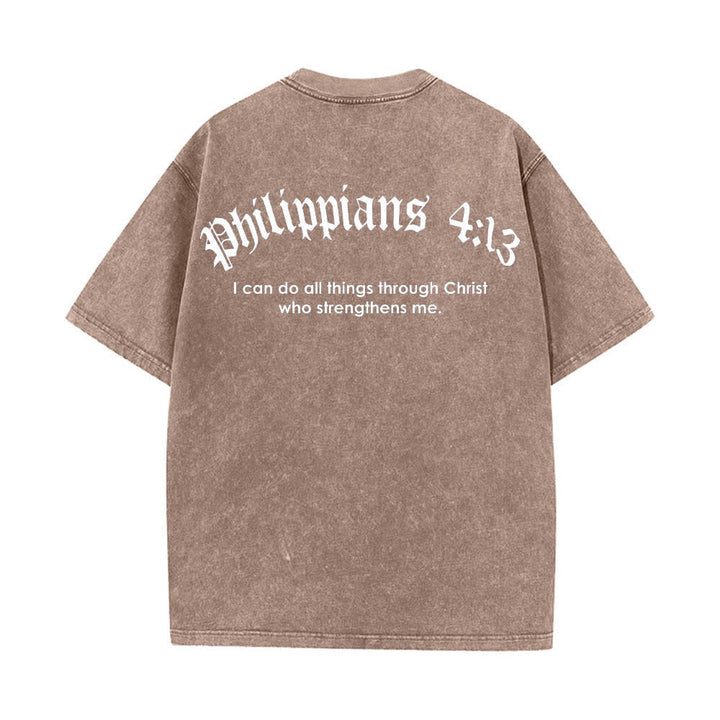 Christianartworkshop Dual-Side Philippians 4:13 Cross Scripture Letter Print Washed T-shirt - image 25