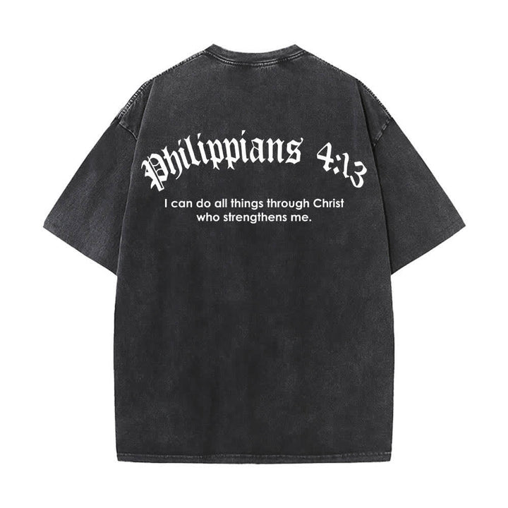 Christianartworkshop Dual-Side Philippians 4:13 Cross Scripture Letter Print Washed T-shirt - image 7