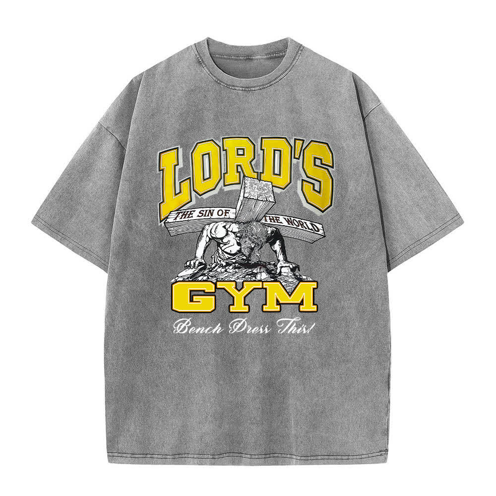 Christianartworkshop Dual-Side Lord's Gym His Pain Your Gain Graphic Letter Print Washed T-shirt - image 4