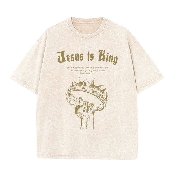 Christianartworkshop Dual-Side Jesus Is King Crown Of Thorns Scripture Letter Print Washed T-shirt - image 16