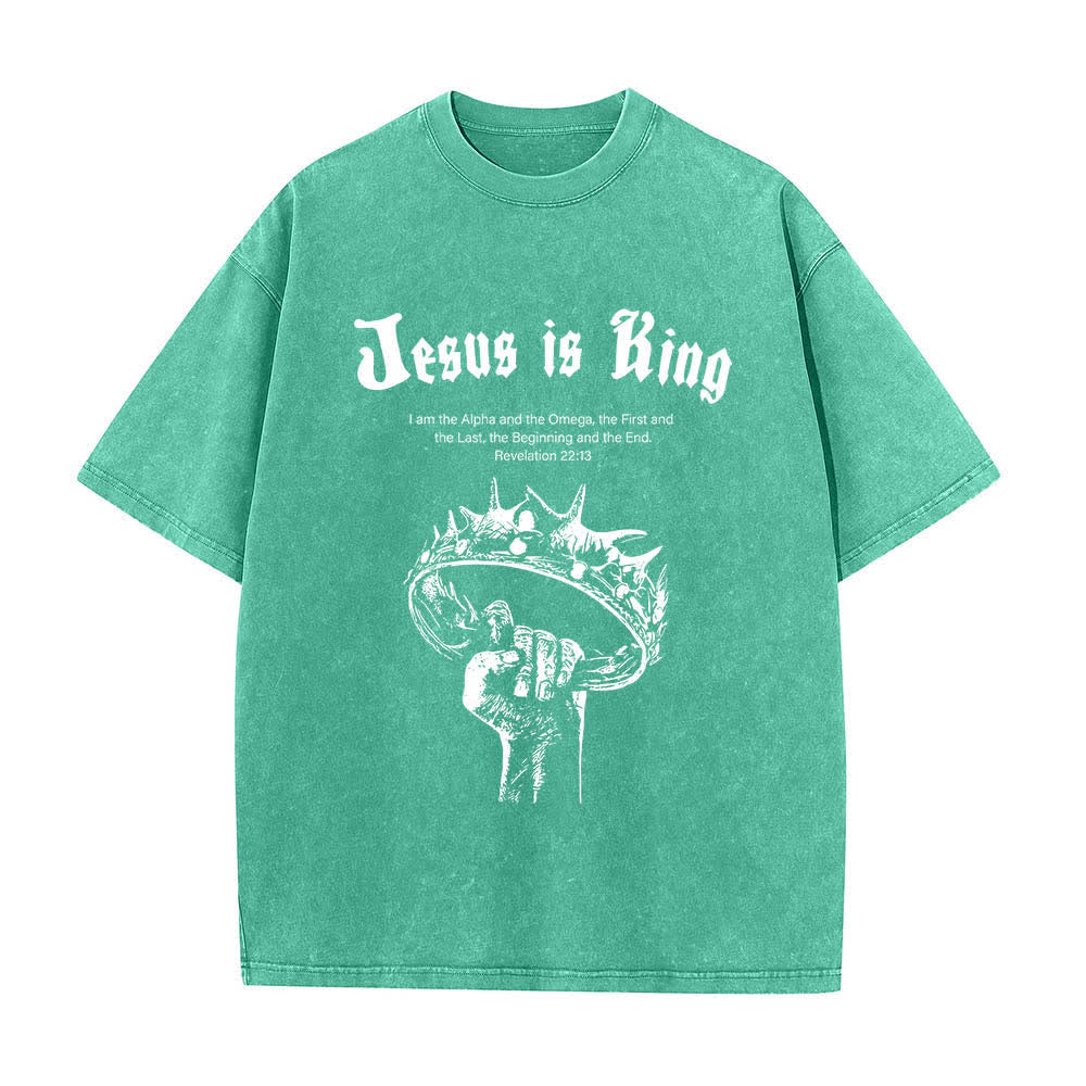 Christianartworkshop Dual-Side Jesus Is King Crown Of Thorns Scripture Letter Print Washed T-shirt - image 10