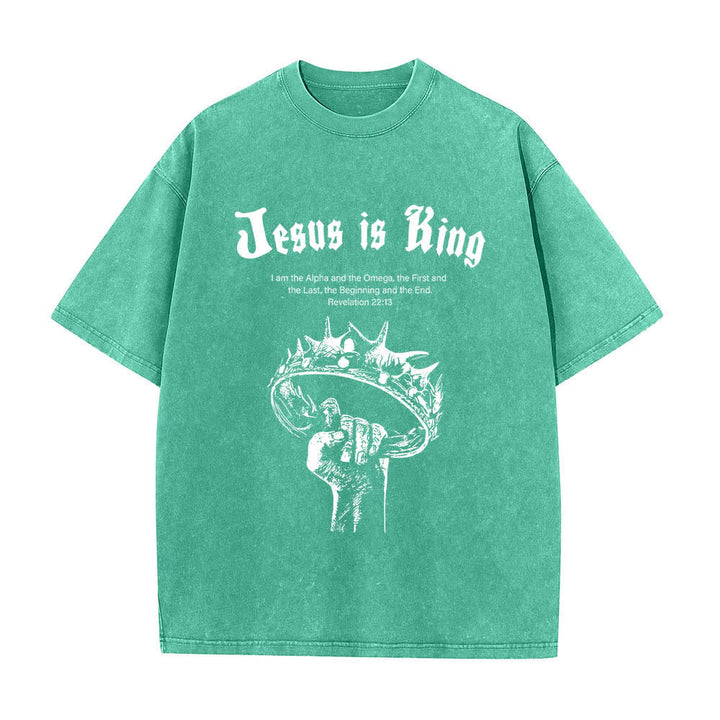 Christianartworkshop Dual-Side Jesus Is King Crown Of Thorns Scripture Letter Print Washed T-shirt - image 10