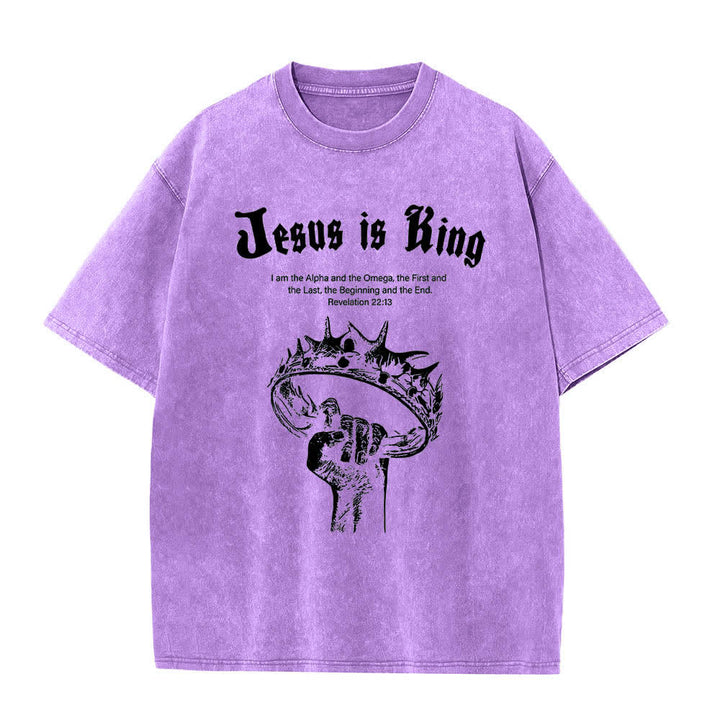 Christianartworkshop Dual-Side Jesus Is King Crown Of Thorns Scripture Letter Print Washed T-shirt - image 19