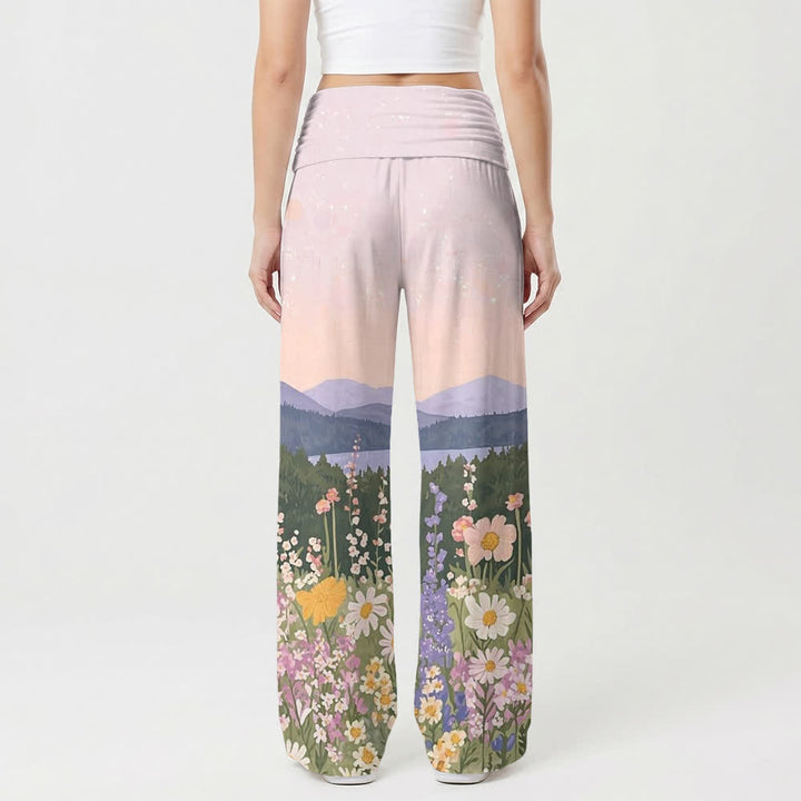 Christianartworkshop Pastoral Mountain Wildflower God Is Good Oil Art Casual Faith Women’s Wide Leg Pants - image 2