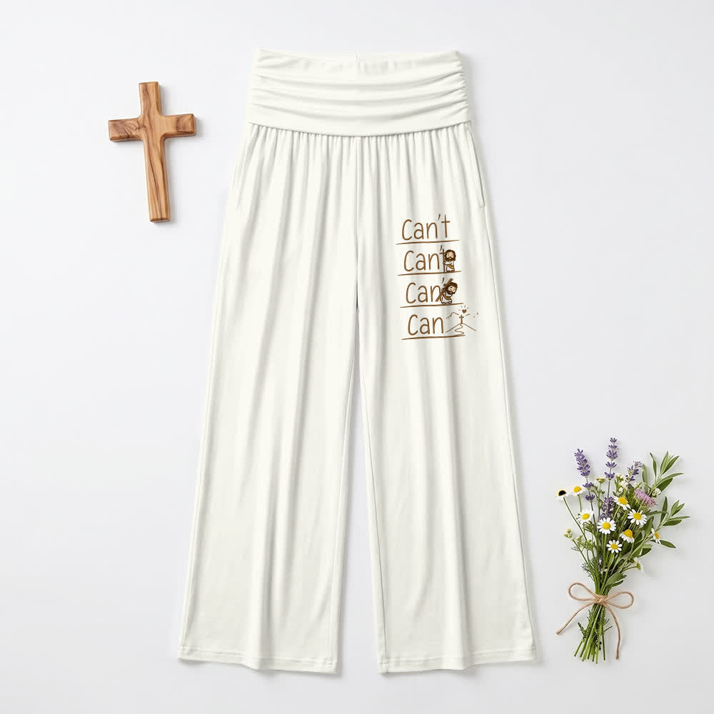 Christianartworkshop Can't Do & Can Do Faith Cartoon Letter Art Casual Faith Women’s Wide Leg Pants - White - US22,UK/AU26,EU54(6XL) - image 0