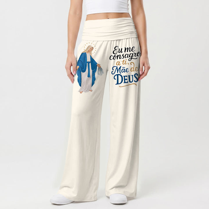 Christianartworkshop Miraculous Virgin Mary Portuguese Scripture Letter Art Casual Faith Women’s Wide Leg Pants - image 4