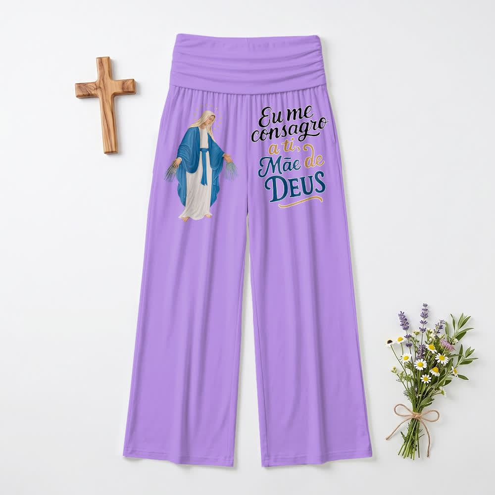 Christianartworkshop Miraculous Virgin Mary Portuguese Scripture Letter Art Casual Faith Women’s Wide Leg Pants - Purple - US22,UK/AU26,EU54(6XL) - image 6