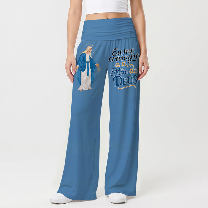 Christianartworkshop Miraculous Virgin Mary Portuguese Scripture Letter Art Casual Faith Women’s Wide Leg Pants - image 10