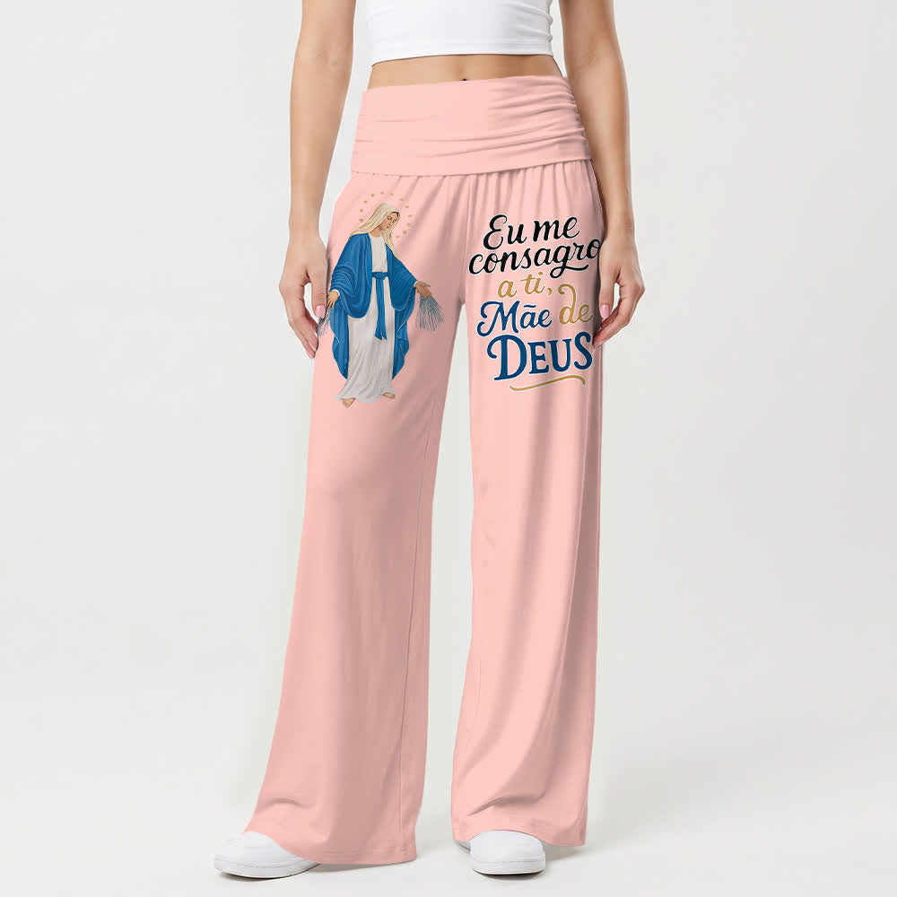 Christianartworkshop Miraculous Virgin Mary Portuguese Scripture Letter Art Casual Faith Women’s Wide Leg Pants - image 14