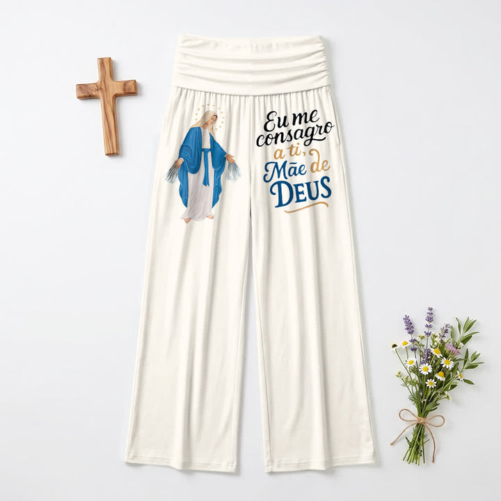Christianartworkshop Miraculous Virgin Mary Portuguese Scripture Letter Art Casual Faith Women’s Wide Leg Pants - White - US22,UK/AU26,EU54(6XL) - image 3