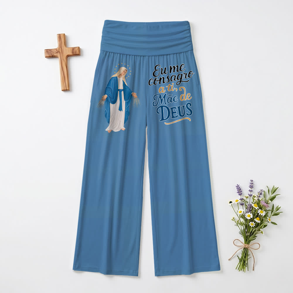 Christianartworkshop Miraculous Virgin Mary Portuguese Scripture Letter Art Casual Faith Women’s Wide Leg Pants - Blue - US22,UK/AU26,EU54(6XL) - image 9