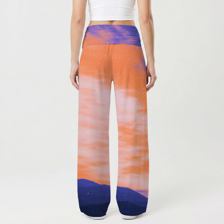 Christianartworkshop Sunset Mountain Starry Sky Cross Landscape Art Casual Faith Women’s Wide Leg Pants - image 2