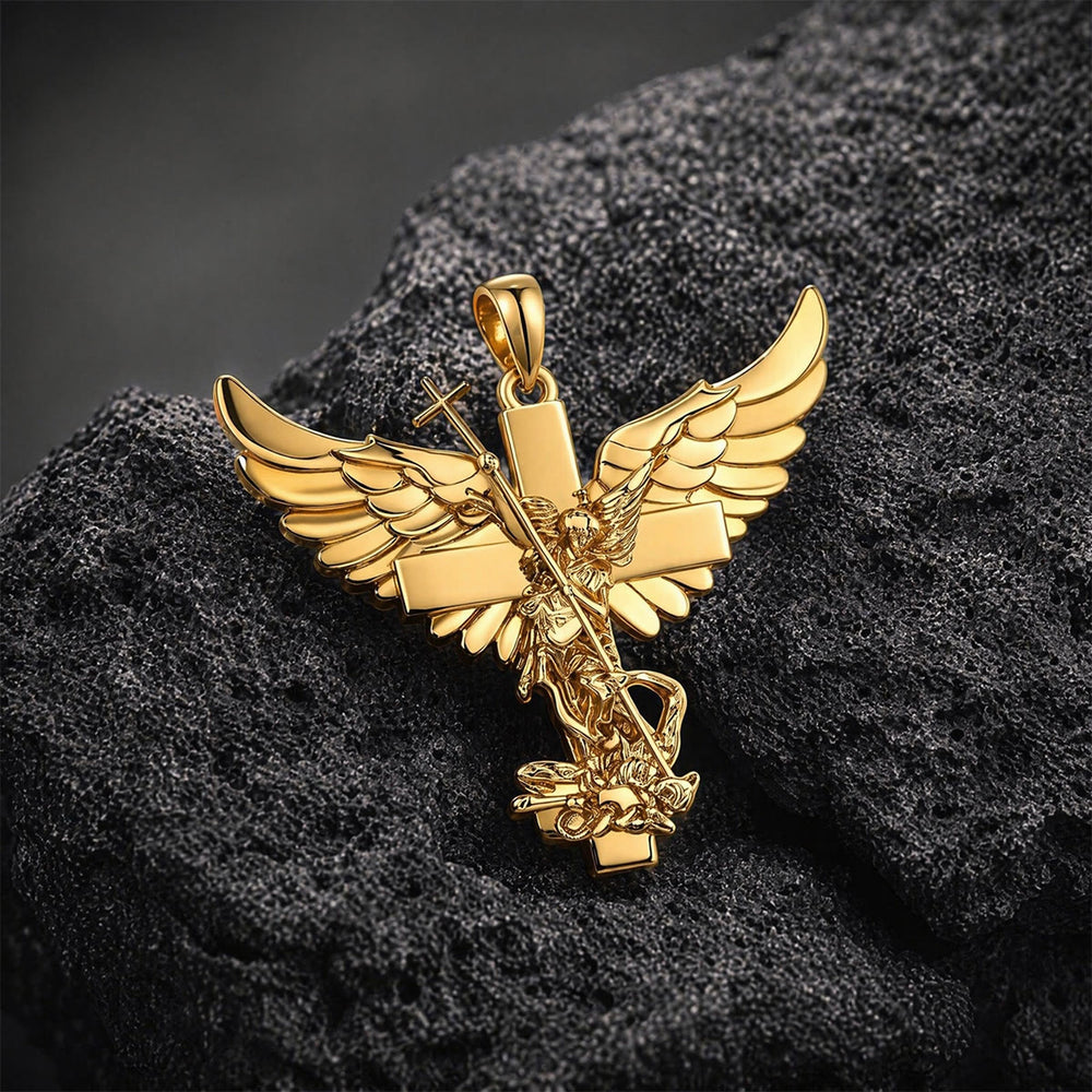 Christianartworkshop Guardian St. Michael Winged Cross Statement Pendant Necklace - image 1