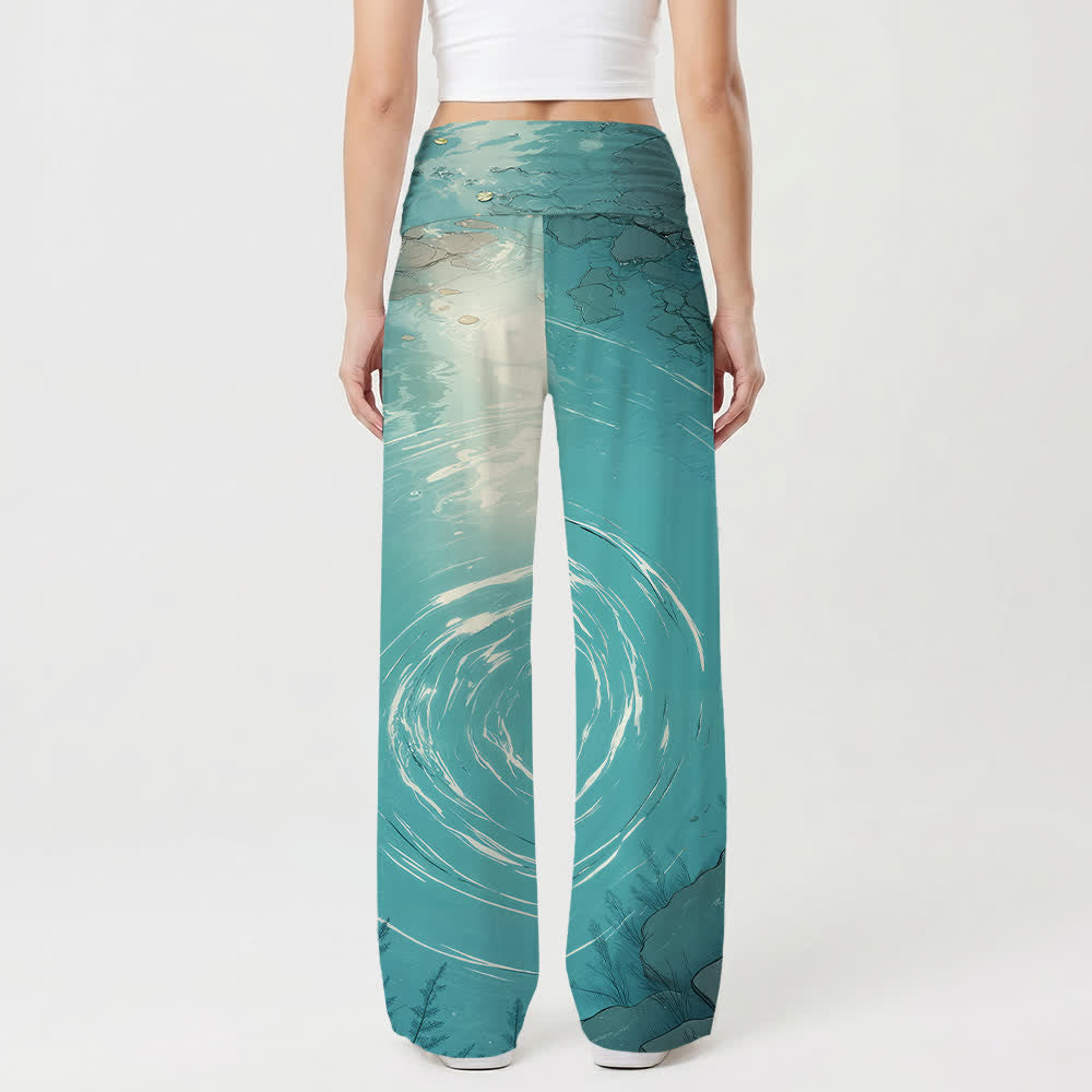Christianartworkshop Jesus Walking On Water Ripple Lake Comic Art Casual Faith Women’s Wide Leg Pants - image 2