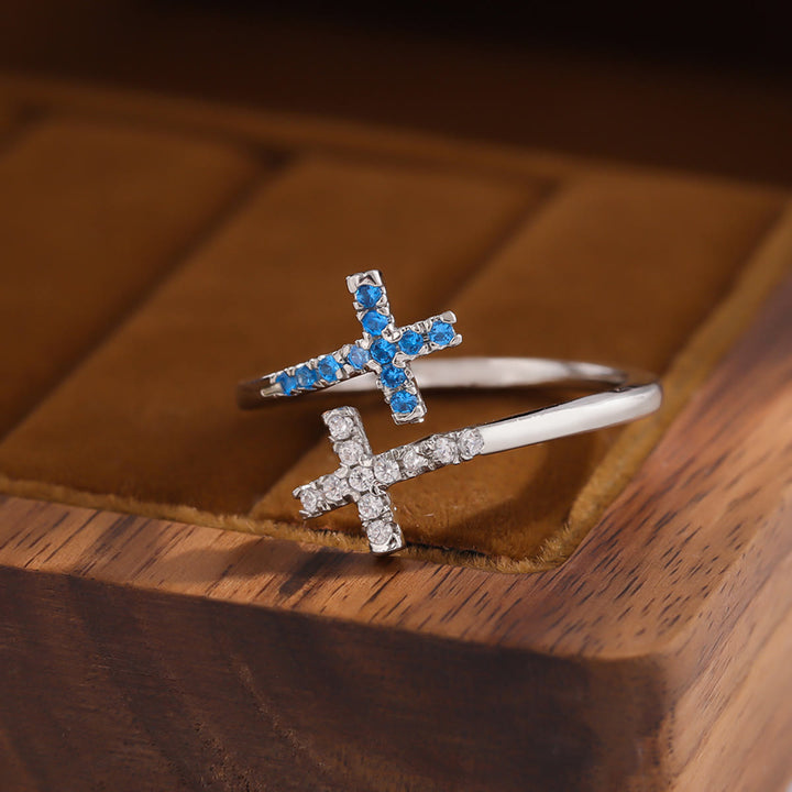 Christianartworkshop Sparkling Cross Bypass Adjustable Ring - White Gold (Adjustable Suitable for US Sizes 6 - 9) - image 0