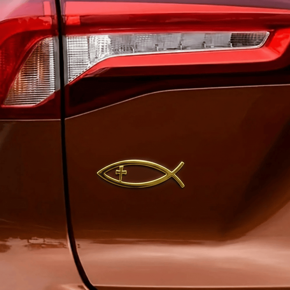 Christianartworkshop Ichthys Hollow Fish Frame Inset Cross Car Sticker: A Symbol of Steadfast Faith & Journey Protection - image 2