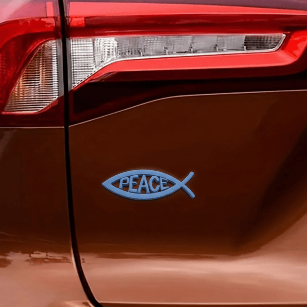 Christianartworkshop Ichthys Fish Hollow Frame Raised PEACE Letter Car Sticker: A Symbol of Heavenly Tranquility & Safe Driving - image 1