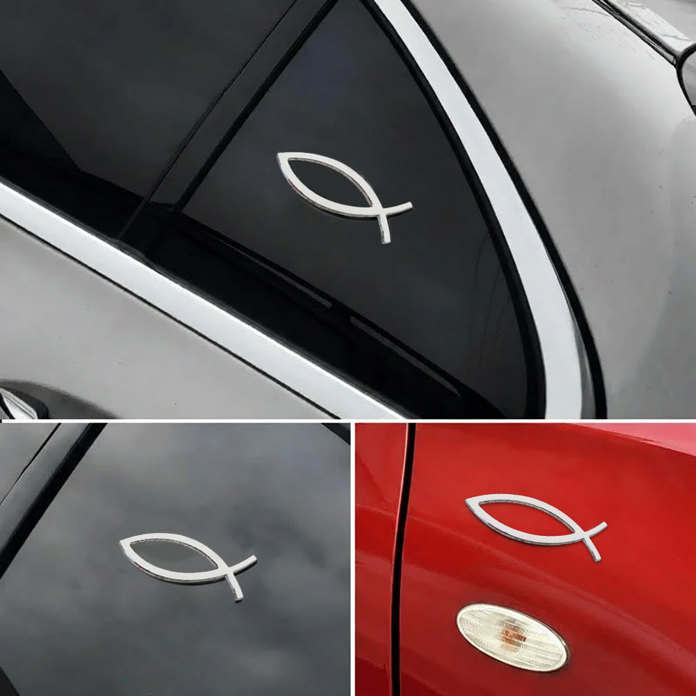 Christianartworkshop Minimalist Hollow Ichthys Fish Outline Car Sticker: A Symbol of Abiding Faith & Roadside Divine Protection - Silver - image 0