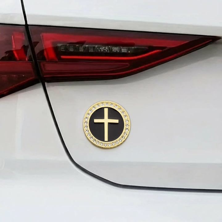 Christianartworkshop Rhinestone Rim Circular Raised Cross Car Sticker: A Symbol of Divine Grace & All-Round Journey Protection - image 2