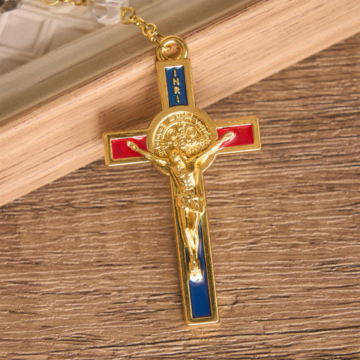 Christianartworkshop Vibrant Multi-Tone Glass Saint Benedict Rosary: For Chapel Worship & Daily Handheld Prayer - image 6