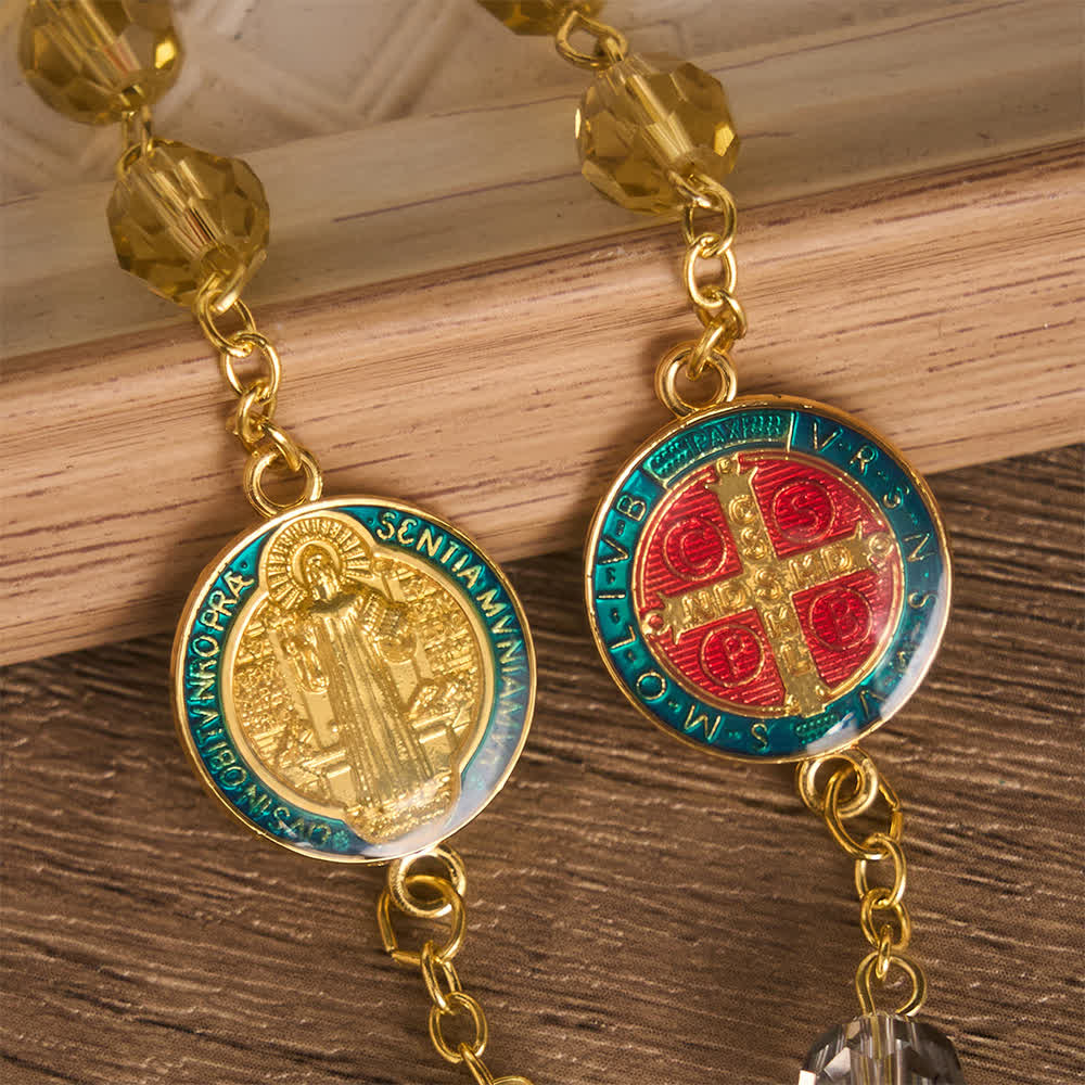 Christianartworkshop Vibrant Multi-Tone Glass Saint Benedict Rosary: For Chapel Worship & Daily Handheld Prayer - image 5