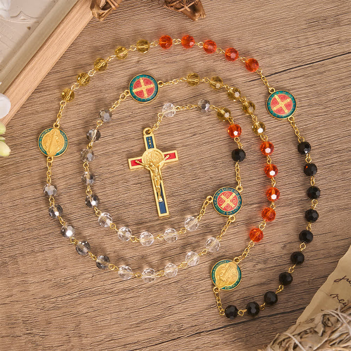 Christianartworkshop Vibrant Multi-Tone Glass Saint Benedict Rosary: For Chapel Worship & Daily Handheld Prayer - image 2