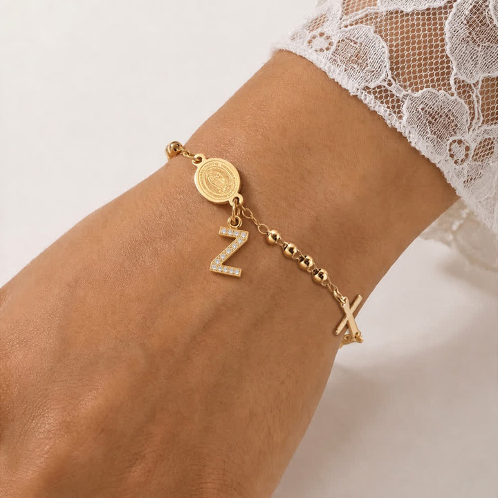 Christianartworkshop Customizable 26 Letter Paved Zircon Initial Beaded Rosary Bracelet With Our Lady Miraculous Medal - Z - image 30