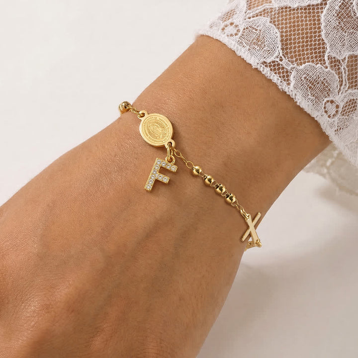 Christianartworkshop Customizable 26 Letter Paved Zircon Initial Beaded Rosary Bracelet With Our Lady Miraculous Medal - F - image 10