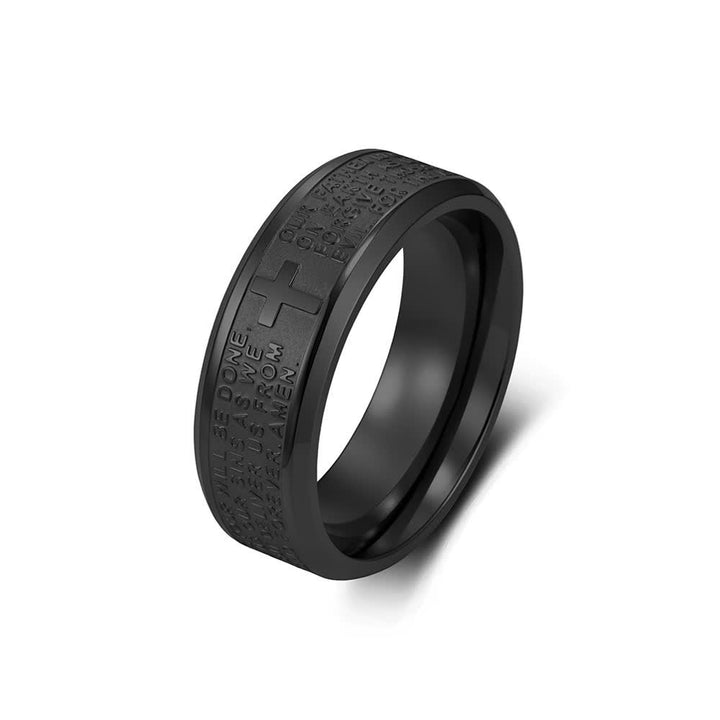 Christianartworkshop Deep Engraved Cross Lord’s Prayer Stainless Steel Wide Band Ring: Emblem of Abiding Heavenly Faith - Black - US 13 - image 13