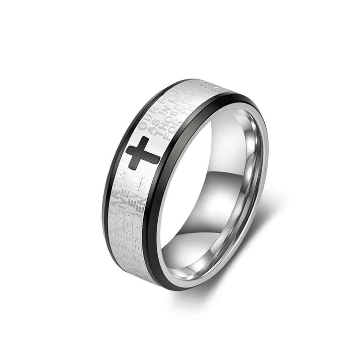 Christianartworkshop Deep Engraved Cross Lord’s Prayer Stainless Steel Wide Band Ring: Emblem of Abiding Heavenly Faith - Silver & Black - US 13 - image 14