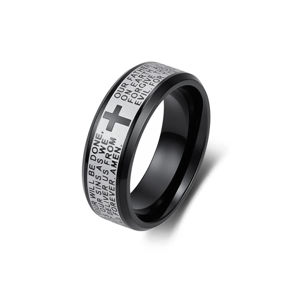 Christianartworkshop Deep Engraved Cross Lord’s Prayer Stainless Steel Wide Band Ring: Emblem of Abiding Heavenly Faith - Black Two-Tone - US 13 - image 15