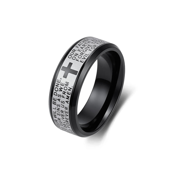 Christianartworkshop Deep Engraved Cross Lord’s Prayer Stainless Steel Wide Band Ring: Emblem of Abiding Heavenly Faith - Black Two-Tone - US 13 - image 15