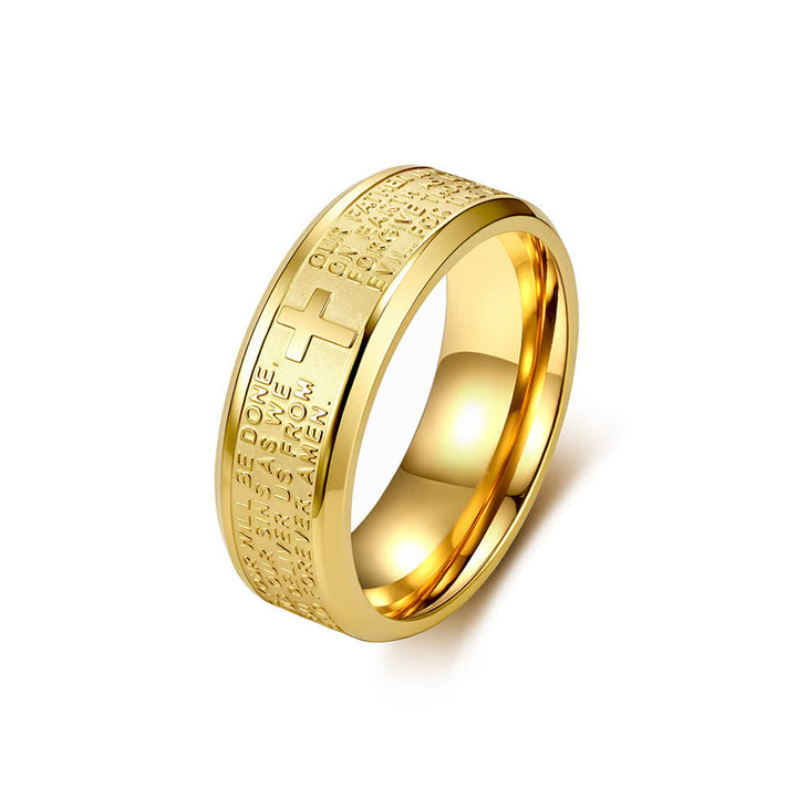 Christianartworkshop Deep Engraved Cross Lord’s Prayer Stainless Steel Wide Band Ring: Emblem of Abiding Heavenly Faith - Golden - US 13 - image 9