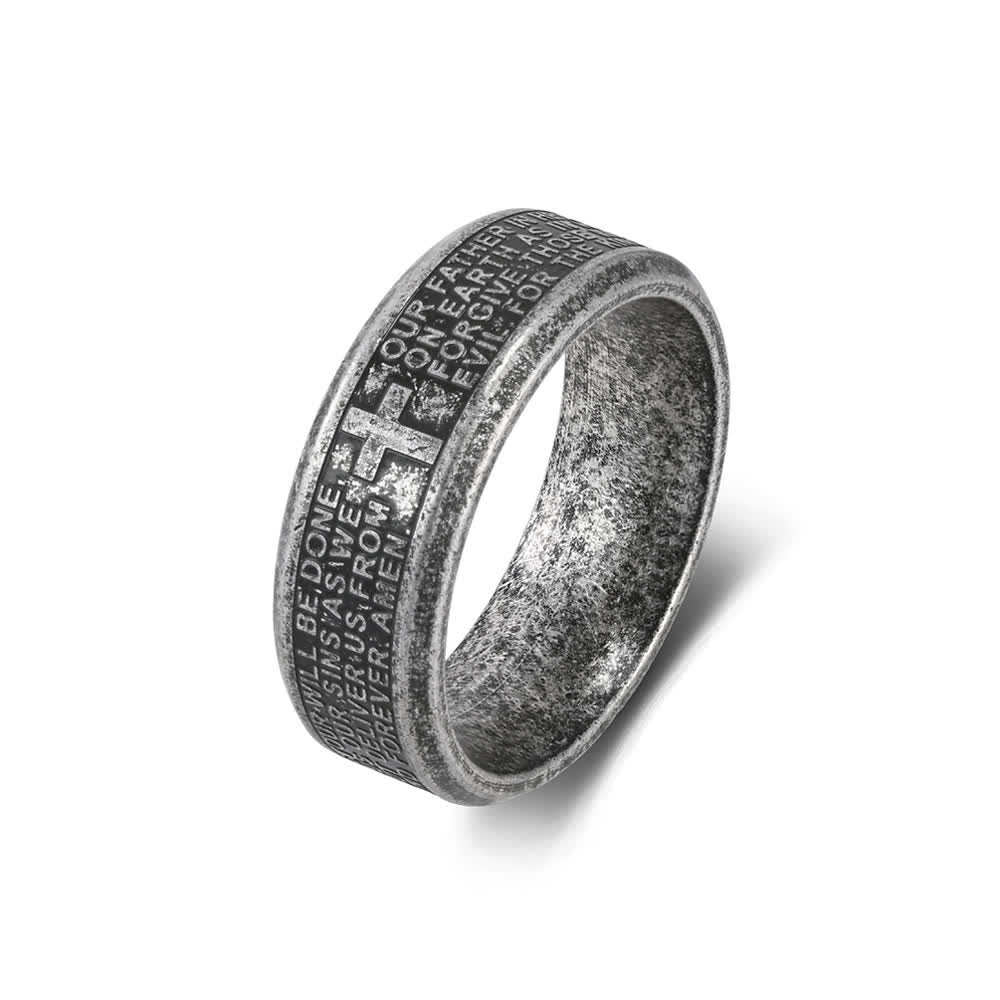 Christianartworkshop Deep Engraved Cross Lord’s Prayer Stainless Steel Wide Band Ring: Emblem of Abiding Heavenly Faith - Antique Silver - US 13 - image 16
