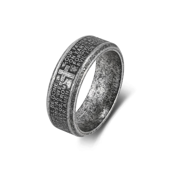 Christianartworkshop Deep Engraved Cross Lord’s Prayer Stainless Steel Wide Band Ring: Emblem of Abiding Heavenly Faith - Antique Silver - US 13 - image 16