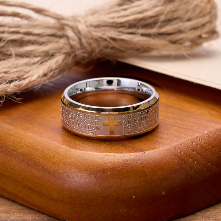 Christianartworkshop Deep Engraved Cross Lord’s Prayer Stainless Steel Wide Band Ring: Emblem of Abiding Heavenly Faith - image 11