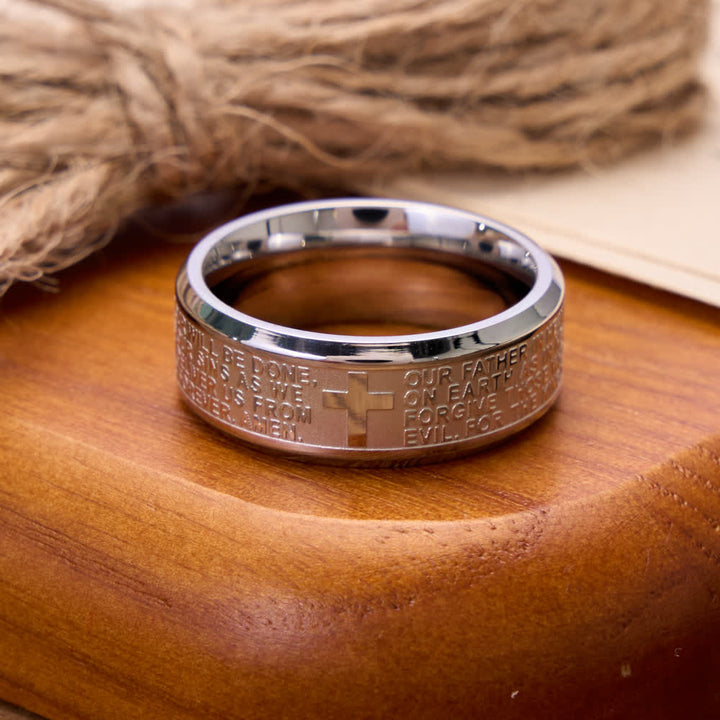 Christianartworkshop Deep Engraved Cross Lord’s Prayer Stainless Steel Wide Band Ring: Emblem of Abiding Heavenly Faith - image 8
