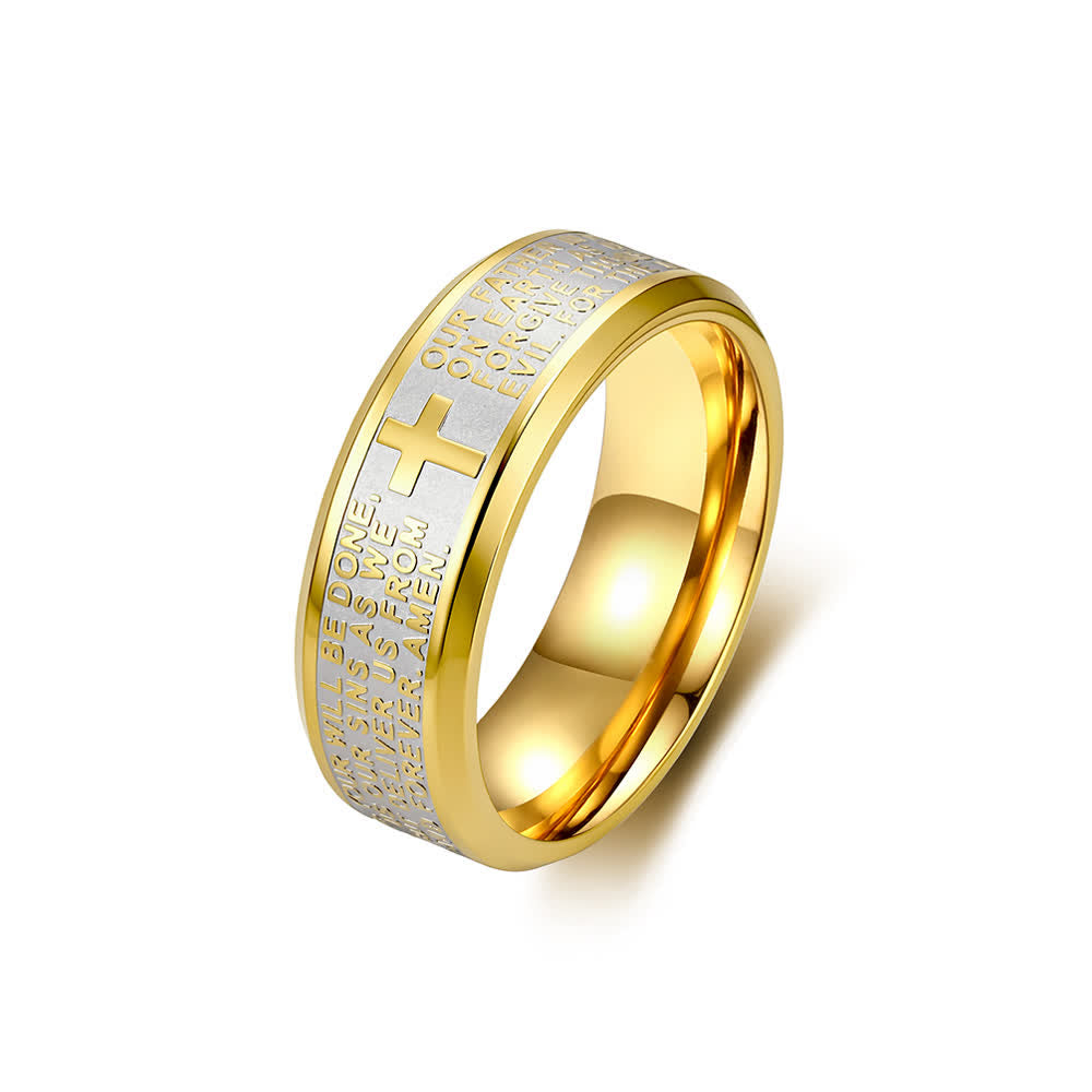Christianartworkshop Deep Engraved Cross Lord’s Prayer Stainless Steel Wide Band Ring: Emblem of Abiding Heavenly Faith - Golden Two-Tone - US 13 - image 12