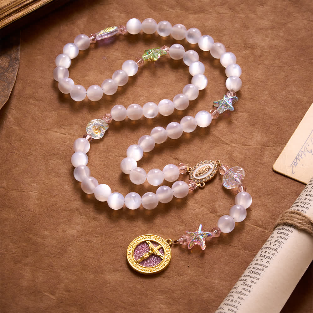 Christianartworkshop Summer Ocean Themed Frosted Matte Bead Rosary With Starfish & Fish Crystal Charms - Summer-Themed Rosary - image 0