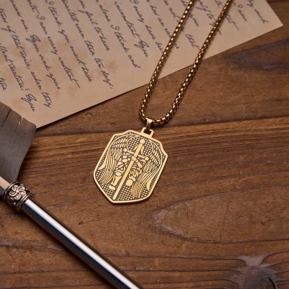 Christianartworkshop Double-Sided Deep Engraved Saint Michael Archangel Shield Box Chain Necklace - image 3