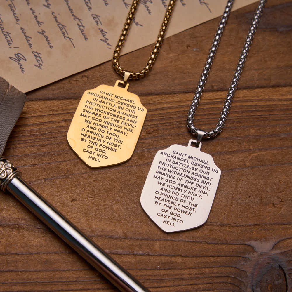 Christianartworkshop Double-Sided Deep Engraved Saint Michael Archangel Shield Box Chain Necklace - image 1