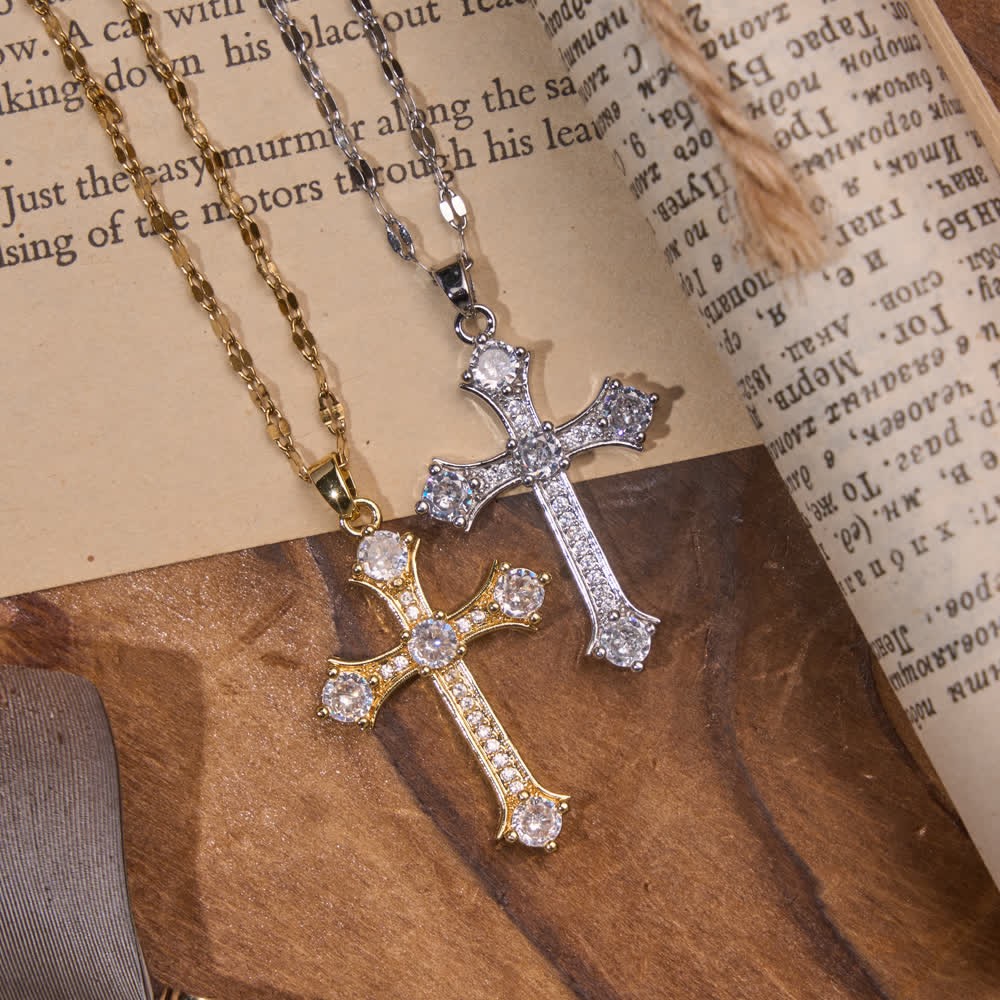 Christianartworkshop Vintage Ornate Full Paved Zircon Cross Flat Link Chain Necklace: Emblem of Radiant Heavenly Salvation - image 1