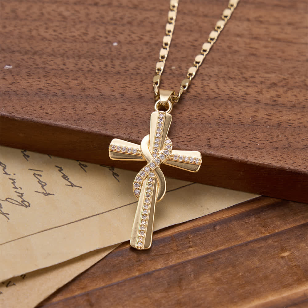 Christianartworkshop Intertwined Infinity Knot Paved Zircon Cross Box Chain Necklace: Emblem of Everlasting Heavenly Covenant - image 2