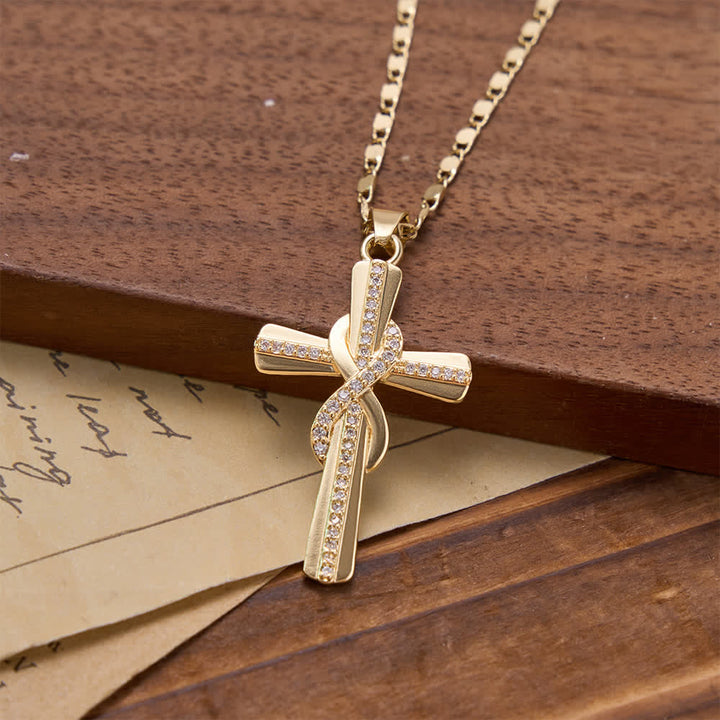 Christianartworkshop Intertwined Infinity Knot Paved Zircon Cross Box Chain Necklace: Emblem of Everlasting Heavenly Covenant - image 2