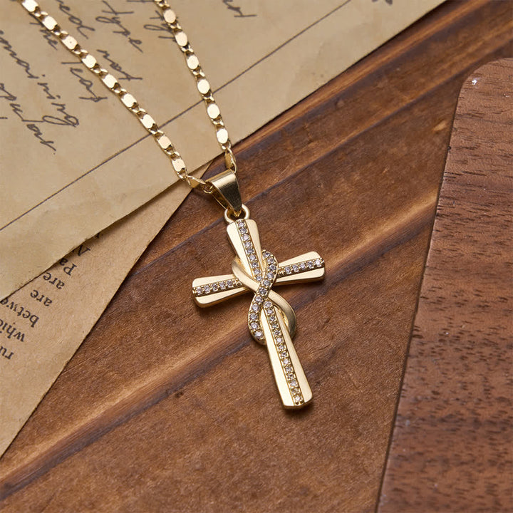 Christianartworkshop Intertwined Infinity Knot Paved Zircon Cross Box Chain Necklace: Emblem of Everlasting Heavenly Covenant - image 4